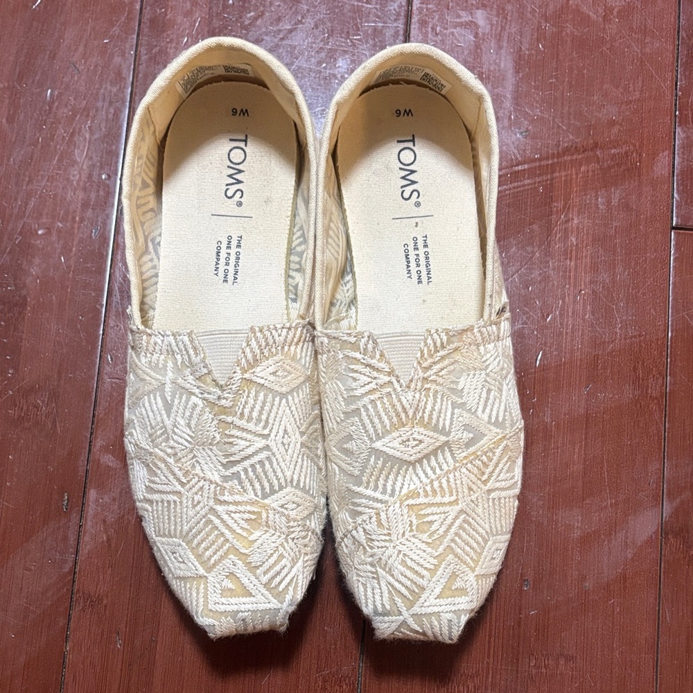 TOMS Cream Embroidered Slip-On Shoes